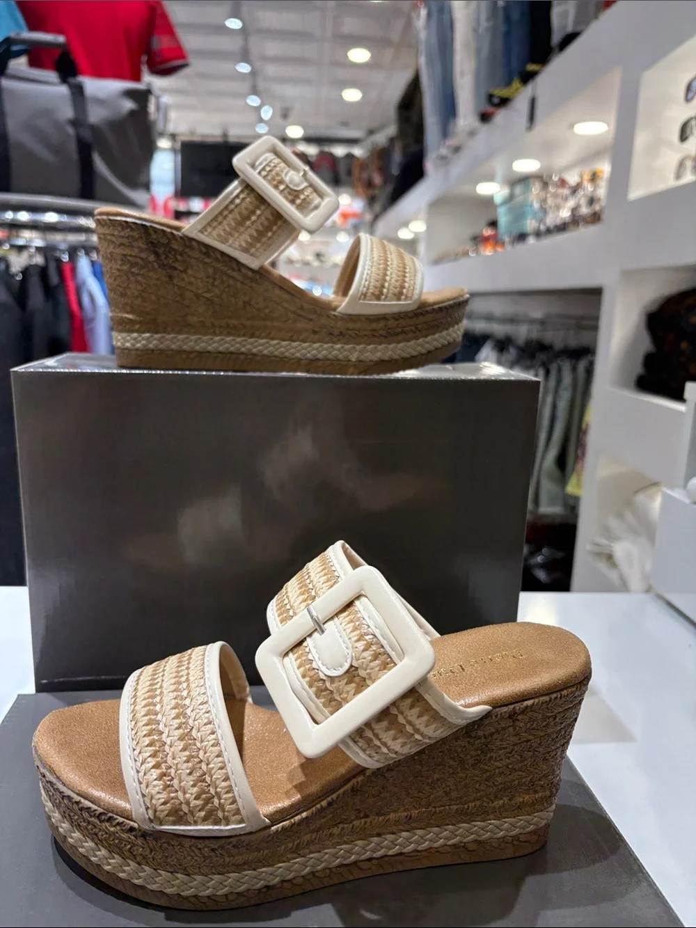 Pierre Dumas Cream Braided Espadrille Wedge Slide with Buckle